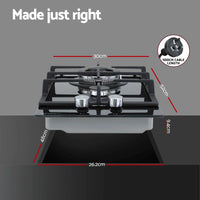 Devanti Gas Cooktop 30cm 2 Burner Built-in Stove Glass Cook Top NG LPG Wok Burner