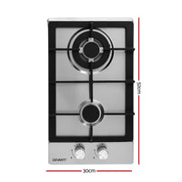 Devanti Gas Cooktop 30cm 2 Burner Silver