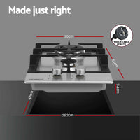 Devanti Gas Cooktop 30cm 2 Burner Silver