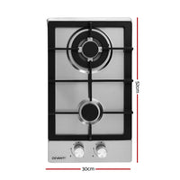 Devanti Gas Cooktop 30cm 2 Burner Silver