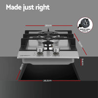 Devanti Gas Cooktop 30cm 2 Burner Silver