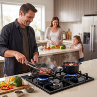 Devanti 59cm Gas Cooktop 3 Burner Knob Control Glass Hob Cast Iron Black