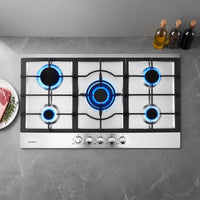 Devanti 90cm Gas Cooktop 5 Burner LPG NG Stainless Steel Hob Silver