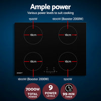 Electric Induction Cooktop 70cm Ceramic 4 Zones Stove Cook Top Hot Plate 7000W