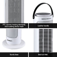 Devanti 2000W Ceramic Tower Heater Space Heaters Oscillating Indoor White