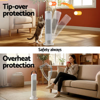 Devanti 2000W Ceramic Tower Heater Space Heaters Oscillating Indoor White