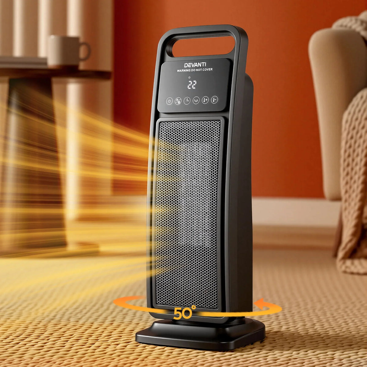 Devanti 2000W Ceramic Tower Heater Space Heaters Indoor Oscillating Bl ...