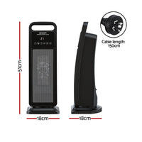 Devanti 2000W Ceramic Tower Heater Space Heaters Indoor Oscillating Black