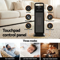 Devanti 2000W Ceramic Tower Heater Space Heaters Indoor Oscillating Black