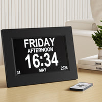 8" Digital Day Clock Calendar Alarm Black