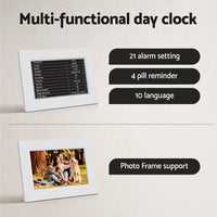 8" Digital Day Clock Calendar Alarm White