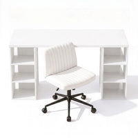 Artiss Office Desk & Chair Set 150cm Computer Desk with 6 Storage Shelves & Ergonomic Cross Legged Chair Armless Cross PU Leather Office Chair with Wheels