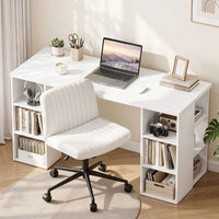 Artiss Office Desk & Chair Set 150cm Computer Desk with 6 Storage Shelves & Ergonomic Cross Legged Chair Armless Cross PU Leather Office Chair with Wheels