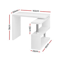 Computer Desk L-Shape Bookshelf White