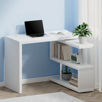 Computer Desk L-Shape Bookshelf White