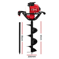 92CC Post Hole Digger 300mm Petrol Drill Extension Auger Bits