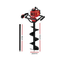 92CC Post Hole Digger 300mm Petrol Drill Extension Bits Auger