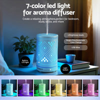Devanti Ultrasonic Aroma Diffuser Aromatherapy 100ml LED Lights Iron Humidifier Forest- WH