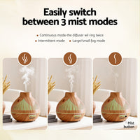 Devanti Ultrasonic Aroma Diffuser Aromatherapy 400ml LED Lights Iron Humidifier Forest Light wood grain