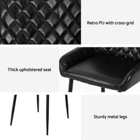 Artiss 4x Dining Chairs Retro PU Leather Kitchen Lounge Cafe Accent Chair Black- BKX4