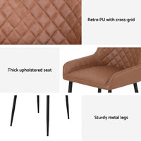Artiss 2x Dining Chairs Retro PU Leather Kitchen Lounge Cafe Accent Chair Brown- BRX2