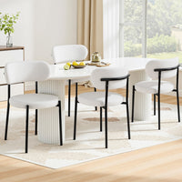 Artiss Dining Chairs Set of 4 Sherpa Boucle White- WHX4