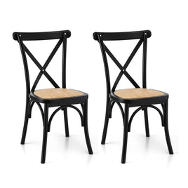Artiss 2x Dining Chairs Rattan Wooden Kitchen Accent Chair Cafe Lounge Rubber Wood