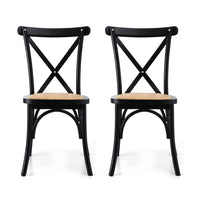 Artiss 2x Dining Chairs Rattan Wooden Kitchen Accent Chair Cafe Lounge Rubber Wood