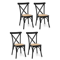 Artiss 4x Dining Chairs Rattan Wooden Kitchen Accent Chair Cafe Lounge Rubber Wood
