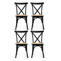 Artiss 4x Dining Chairs Rattan Wooden Kitchen Accent Chair Cafe Lounge Rubber Wood