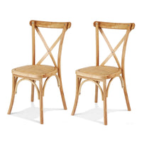 Artiss 2x Dining Chairs Rattan Wooden Kitchen Accent Chair Cafe Lounge Rubber Wood