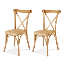 Artiss 2x Dining Chairs Rattan Wooden Kitchen Accent Chair Cafe Lounge Rubber Wood