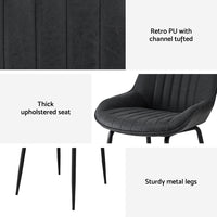 Artiss 2x Dining Chairs Retro PU Leather Kitchen Lounge Cafe Accent Chair Black