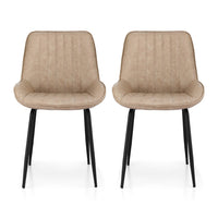 Artiss 2x Dining Chairs Retro PU Leather Kitchen Lounge Cafe Accent Chair Khaki