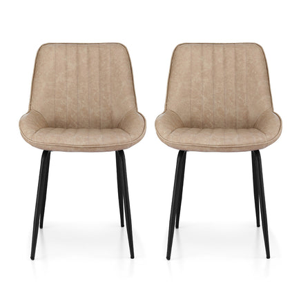 Artiss 2x Dining Chairs Retro PU Leather Kitchen Lounge Cafe Accent Chair Khaki
