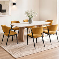 Artiss Dining Chairs Set of 6 Linen Fabric Soft Upholstered Chairs Mustard