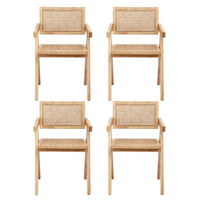 Artiss 4x Dining Chairs Wooden Rattan Seat Rubber Wood Frame