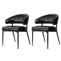 Dining Chairs Set of 2 Leather Hollow Armchair Black