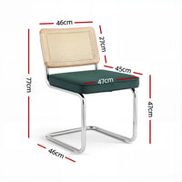 Artiss Dining Chairs Set of 2 Velvet Rattan Cantilever Green