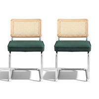 Artiss Dining Chairs Set of 2 Velvet Rattan Cantilever Green