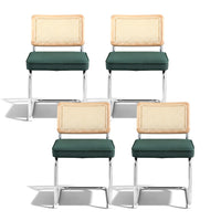 Artiss Dining Chairs Set of 4 Velvet Rattan Cantilever Green