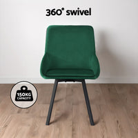 Dining Chairs Set of 2 Velvet Swivel Base Green