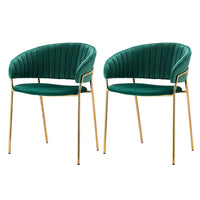 Dining Chairs Set of 2 Velvet Hollow Armchair Green