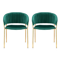 Dining Chairs Set of 2 Velvet Hollow Armchair Green