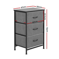 Artiss Set of 2 Chest of 3 Drawers Storage Dresser Tallboy Grey