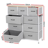 Artiss Chest of 9 Drawers Storage Dresser Tallboy Light Grey