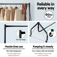 2X Clothes Rack Airer Coat Stand 6FT Rail Wheels