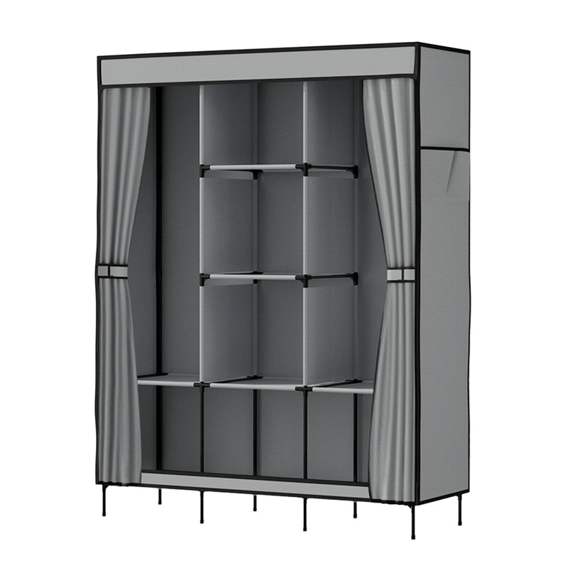 Large Portable Clothes Closet Wardrobe with Shelf Grey Kings Warehouse Australia