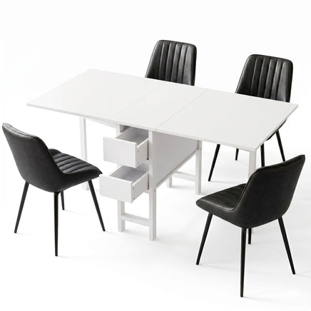 Artiss Dining Table and Chairs Set 5pcs Foldable Kitchen Furniture with 2 Drawers Black and White
