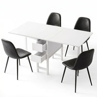 Artiss Dining Table and Chairs Set 5pcs Foldable with 2 Drawers Black and White